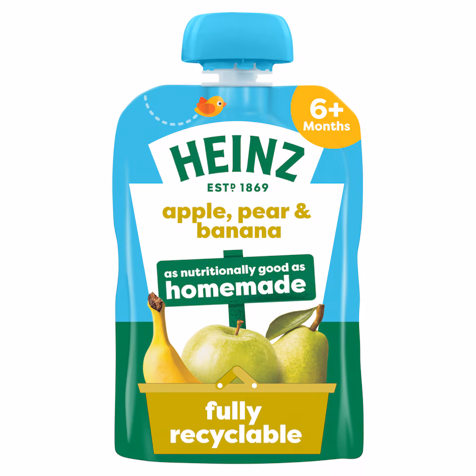 Heinz Apple, Pear & Banana Fruit Puree Pouch Baby Food 100g