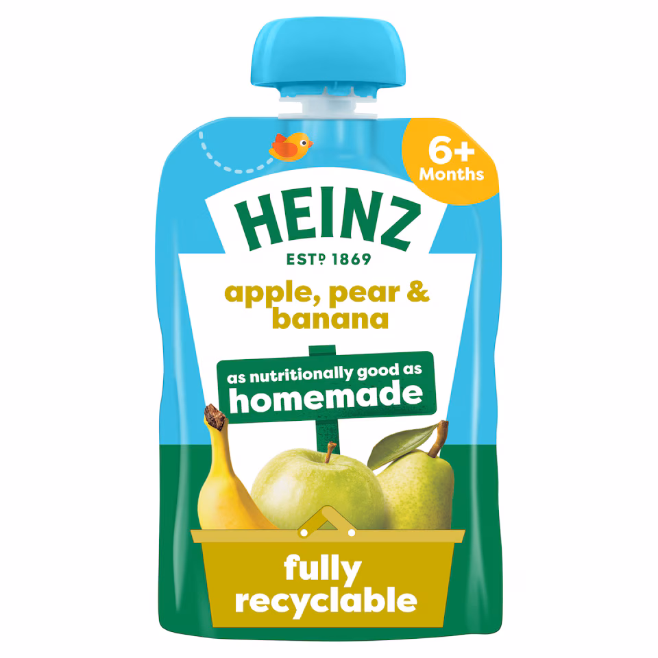 Heinz Apple, Pear & Banana Fruit Puree Pouch Baby Food 100g
