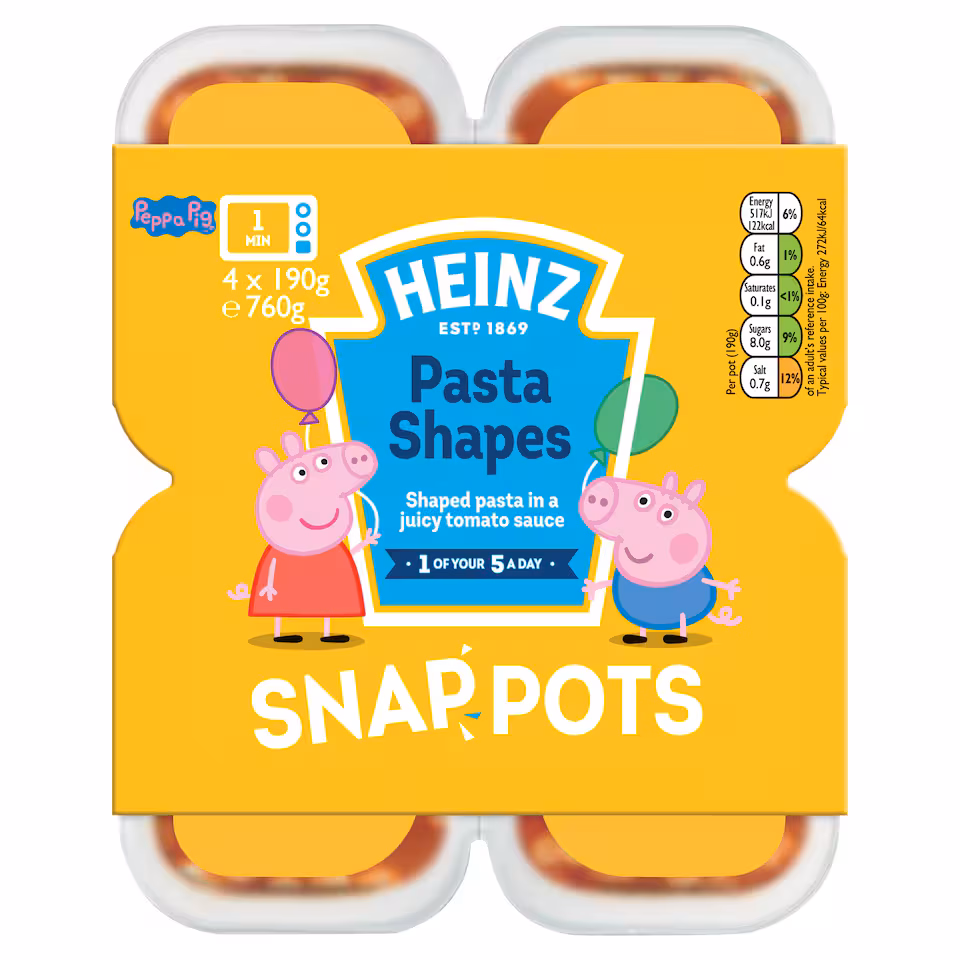 Heinz Peppa Pig Pasta Shapes Snap Pots 4X190g