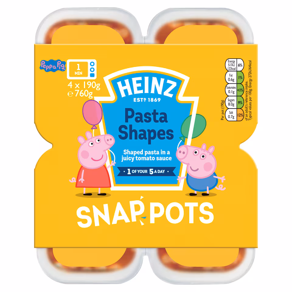 Heinz Peppa Pig Pasta Shapes Snap Pots 4X190g