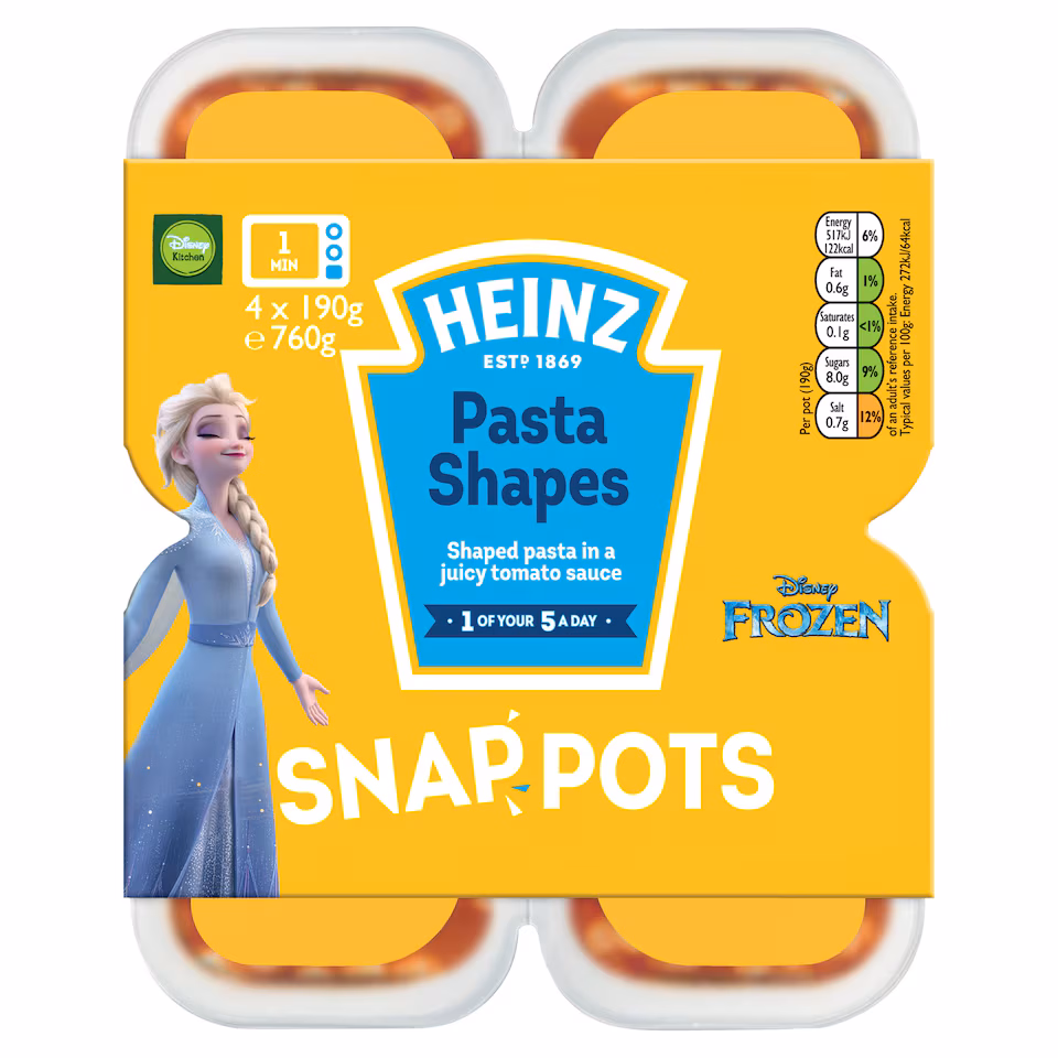 Heinz Disney Frozen Pasta Shapes Snap Pots 4X190g
