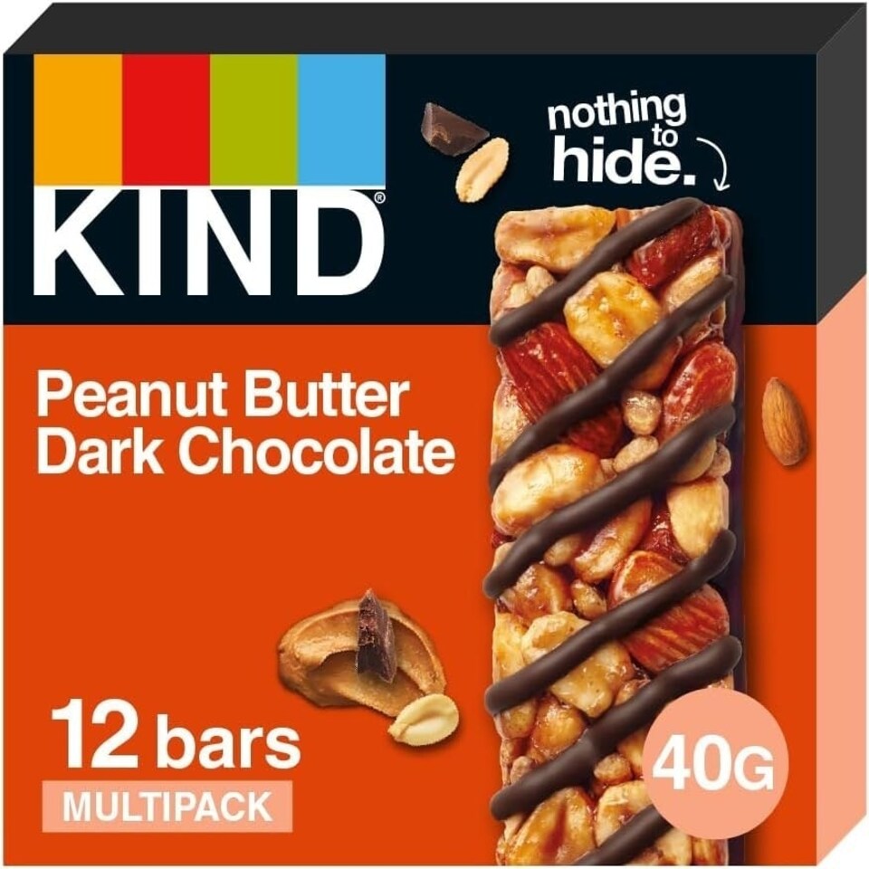 KIND Bars, Gluten Free Snack Bars, Peanut Butter Dark Chocolate, Healthy Snack, No Artificial Colours, Flavours or Preservatives, Multipack 12 x 40g | Red