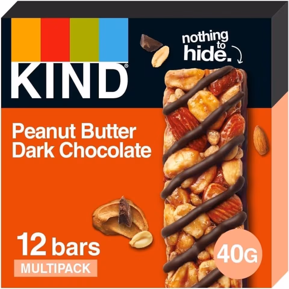 KIND Bars, Gluten Free Snack Bars, Peanut Butter Dark Chocolate, Healthy Snack, No Artificial Colours, Flavours or Preservatives, Multipack 12 x 40g | Red