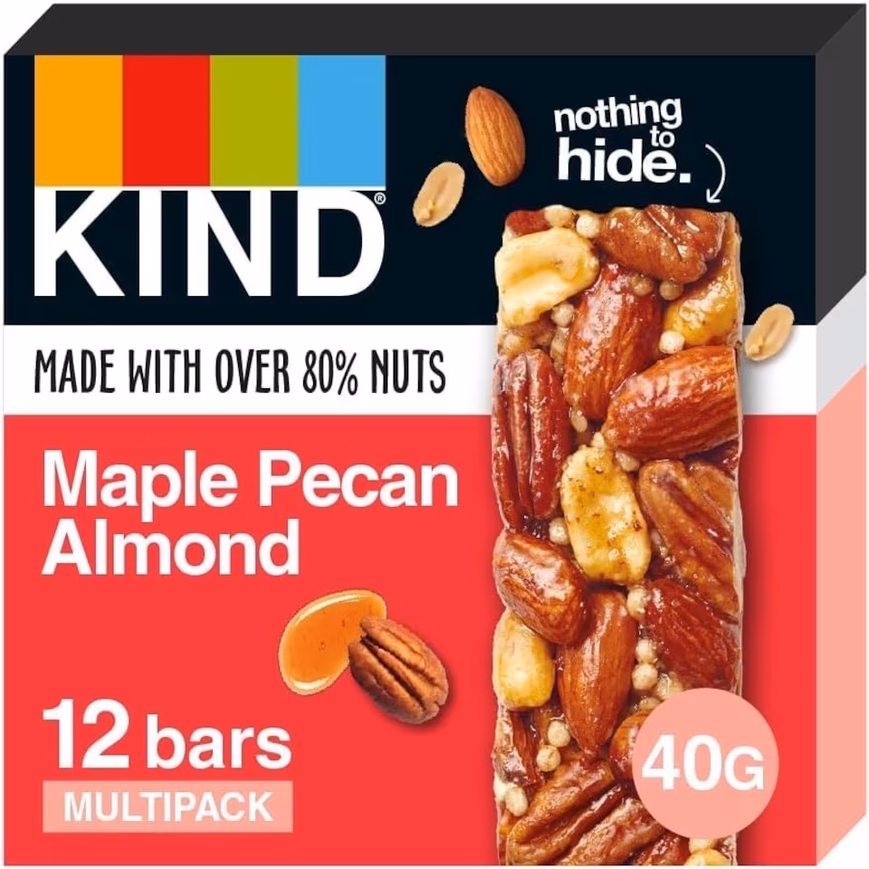 KIND Bars, Gluten Free Snack Bars, Maple Pecan Almond, High Fibre, Healthy Snack, No Artificial Colours, Flavours or Preservatives, Multipack 12 x 40g | Red