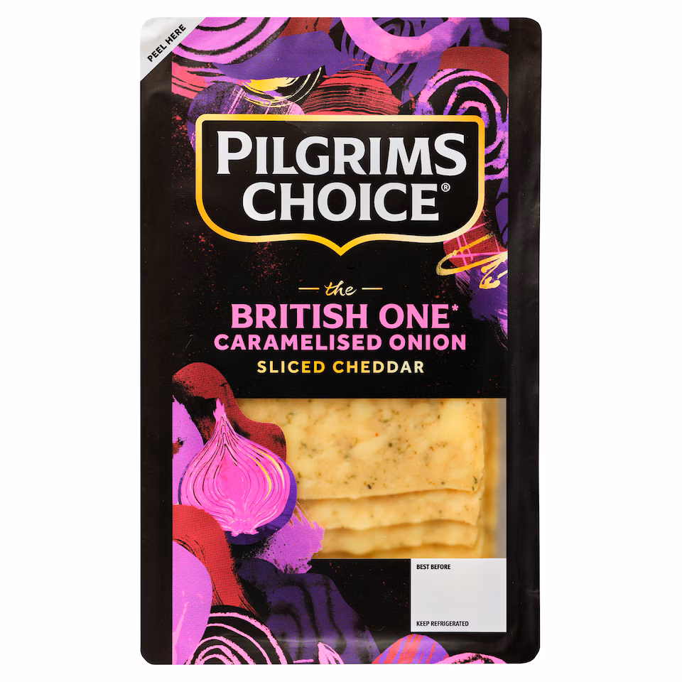 Pilgrims Choice The British One Caramelised Onion, Honey & Chives Sliced Cheese 150g