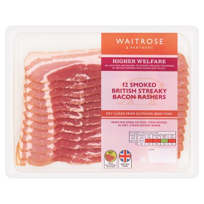 Waitrose 12 Smoked Dry Cured Streaky Bacon Rashers