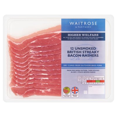 Waitrose 12 Unsmoked Dry Cured Streaky Bacon Rashers