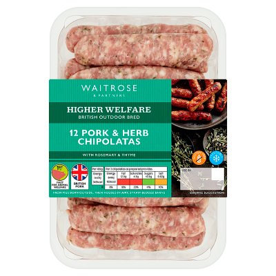 Waitrose 12 British Pork & Herb Chipolatas