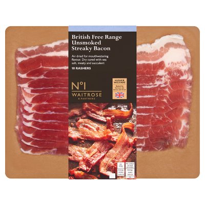 No.1 10 Free Range Unsmoked Dry Cured Streaky Bacon Rashers