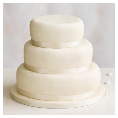 Golden Sponge 3-Tier Dotted Ribbon Wedding Cake