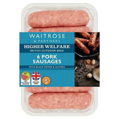 Waitrose 6 Pork Sausages with Pepper & Nutmeg