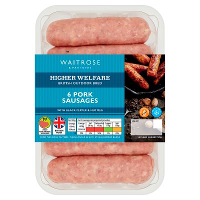 Waitrose 6 Pork Sausages with Pepper & Nutmeg