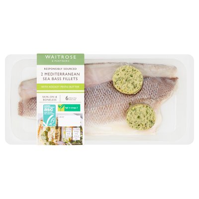 Waitrose 2 Sea Bass Fillets, Pesto Butter