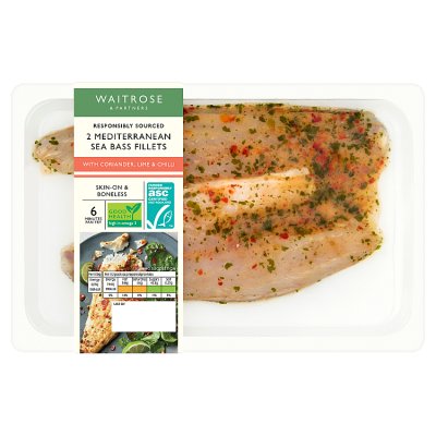 Waitrose 2 Mediterranean Caught Sea Bass Fillets with Coriander, Lime & Chilli