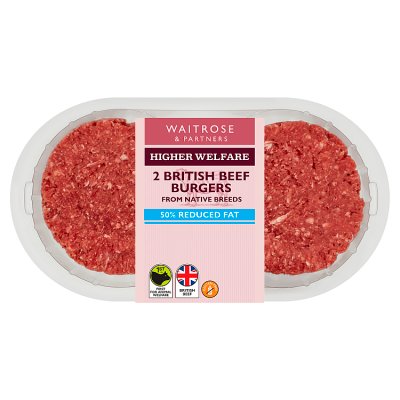 Waitrose 2 British Native Breed Reduced Fat Beef Burgers
