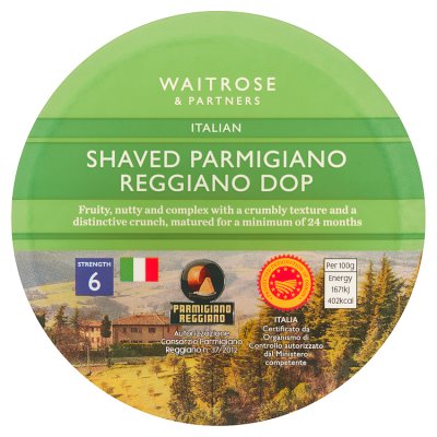 Waitrose Parmigiano Reggiano DOP Shaved Parmesan Cheese Strength 6