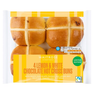 Waitrose Easter 4 White Chocolate & Lemon Hot Cross Buns