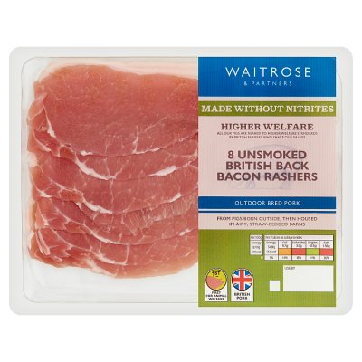 Waitrose 8 Made Without Nitrite Unsmoked Back Bacon Rashers