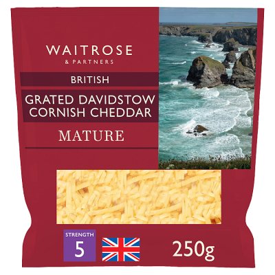 Waitrose Davidstow Cornish Mature Grated Cheddar Cheese Strength 5