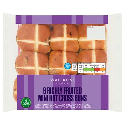 Waitrose Easter 9 Richly Fruited Mini Hot Cross Buns