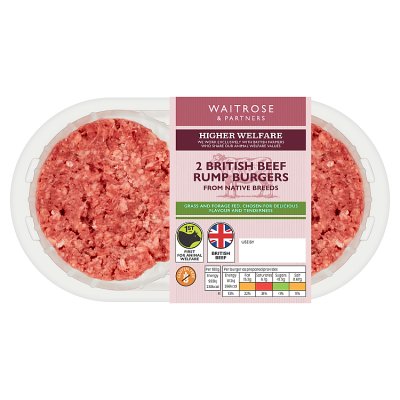 Waitrose 2 British Native Breed Rump Steak Beef Burgers