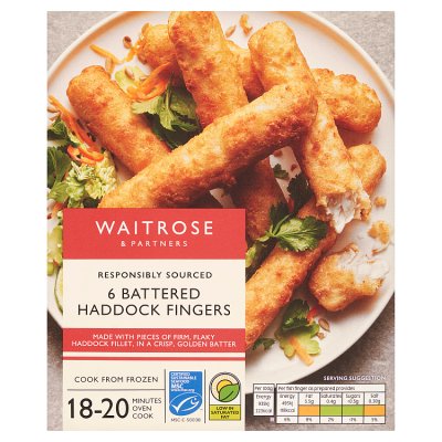 Waitrose Frozen 6 Battered Haddock Fish Fingers