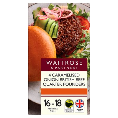 Waitrose 4 British Beef Quarter Pounders With Onions