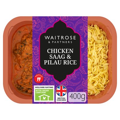 Waitrose Chicken Saag Masala Curry with Pilau Rice for 1