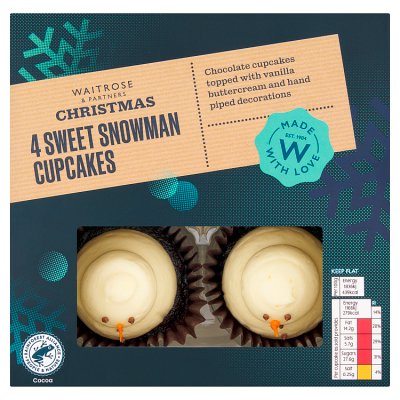 Waitrose Christmas 4 Sweet Snowman Cupcakes