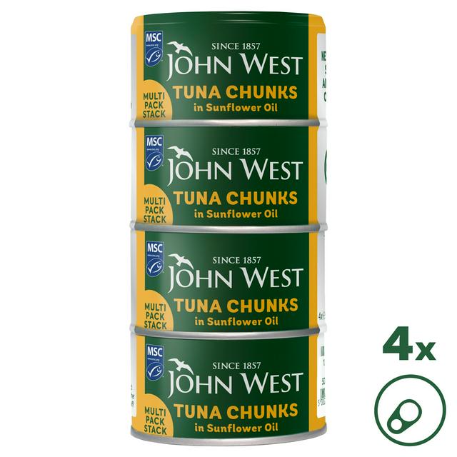 John West Tuna Chunks in Sunflower Oil 4x125g (102g Drained)