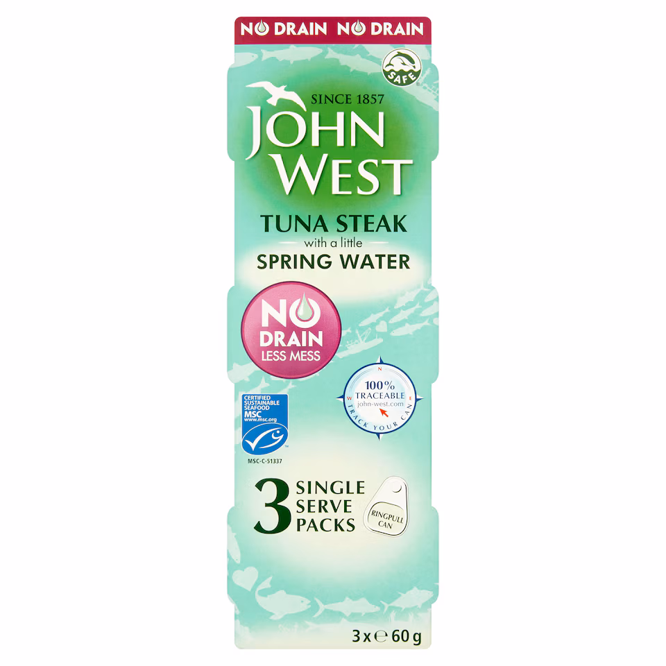 John West No Drain Tuna Steak In Spring Water 3X60g