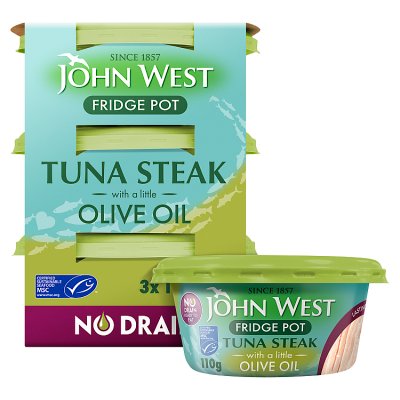 John West No Drain Fridge Pot Tuna Steak with a Little Olive Oil MSC 3x110g