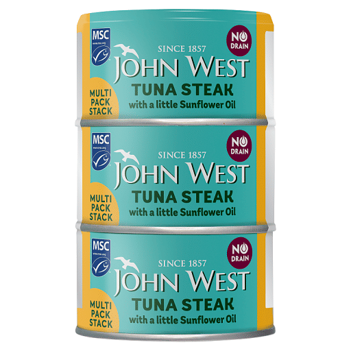 John West No Drain Tuna Steak with a Little Sunflower Oil MSC 3x100g