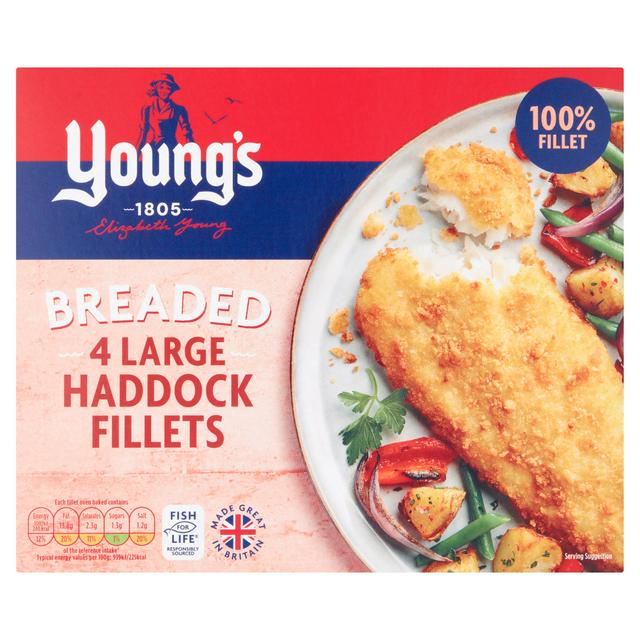 Young's Simply Breaded 4 Large Haddock Fillets 440g