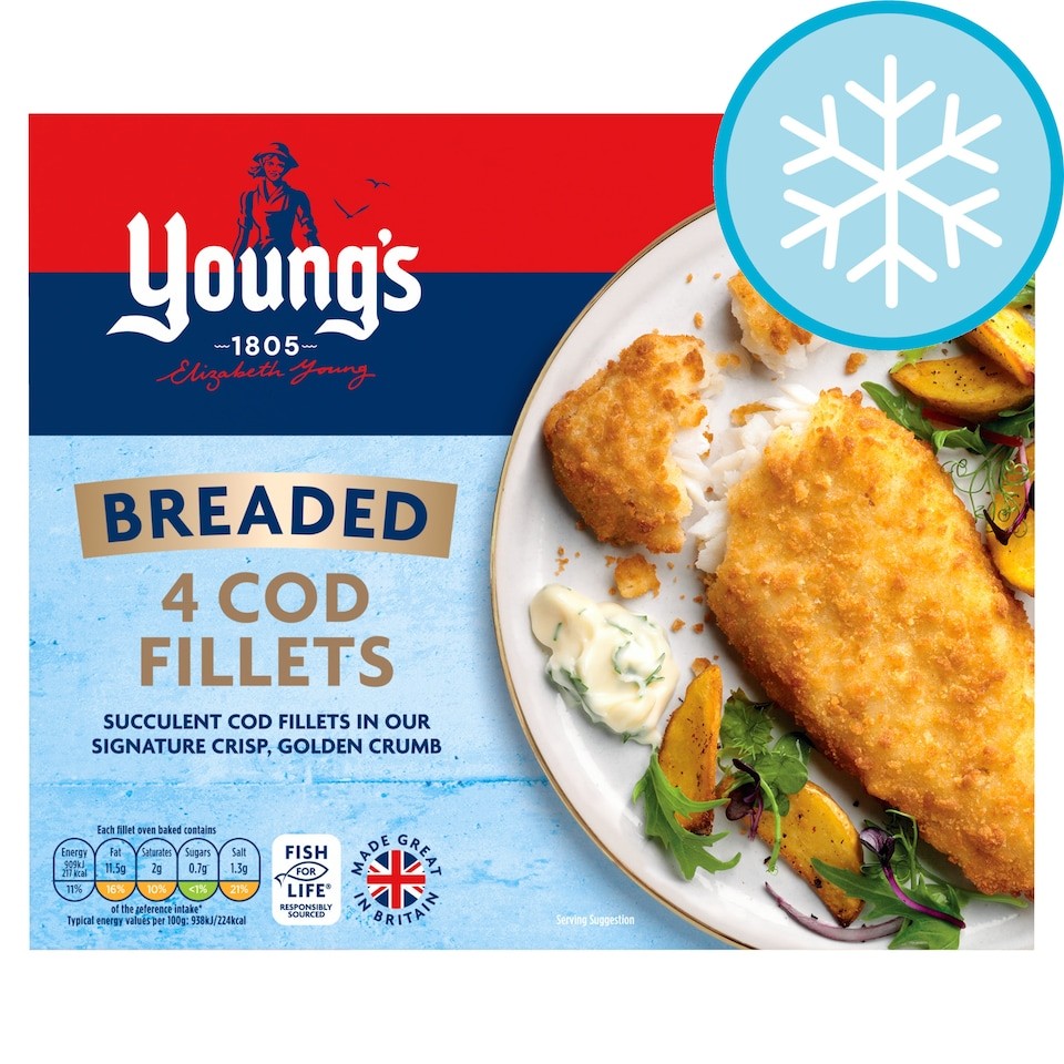 Young's Breaded 4 Cod Fillets 400g