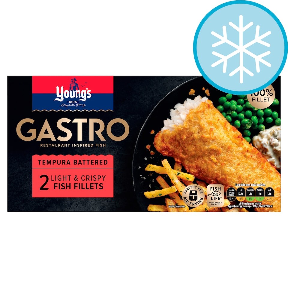 Youngs Gastro 2 Tempura Battered Fish Fillets 270G