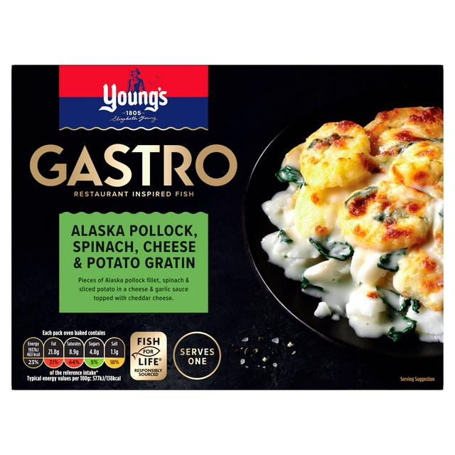 Young's 360g Gastro Alaska Pollock, Spinach, Cheese & Potato Gratin