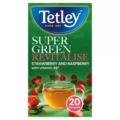Tetley Super Green Revitalise Strawberry and Raspberry 20 Tea Bags 40g
