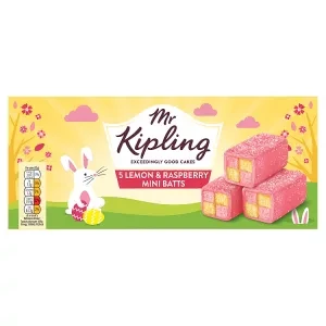 Mr Kipling Lemon & Raspberry Mini Batts Easter Cakes 5 Pack
