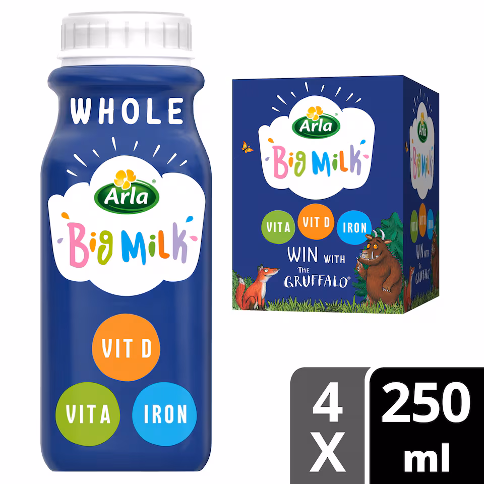 Arla Big Milk Fresh Whole Milk Vitamin Enriched for kids 4 X250ml