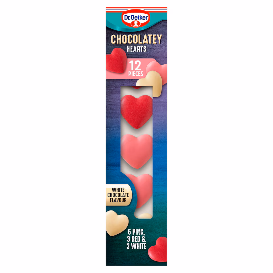 Dr. Oetker Chocolatey Hearts White Chocolate Flavour 12 Pieces 17g