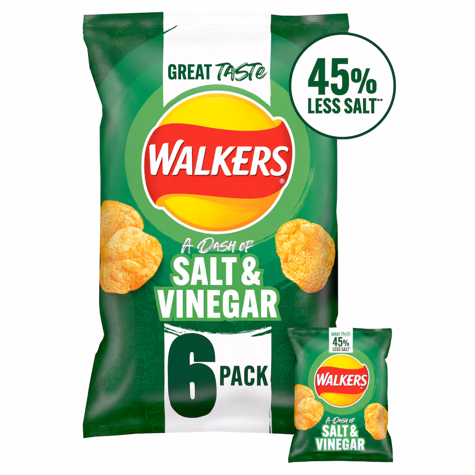 Walkers A Dash of Salt & Vinegar Less Salt Multipack Crisps 6x25g