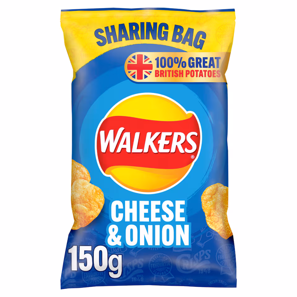 Walkers Glorious Cheese & Onion Flavour Potato Crisps 150g
