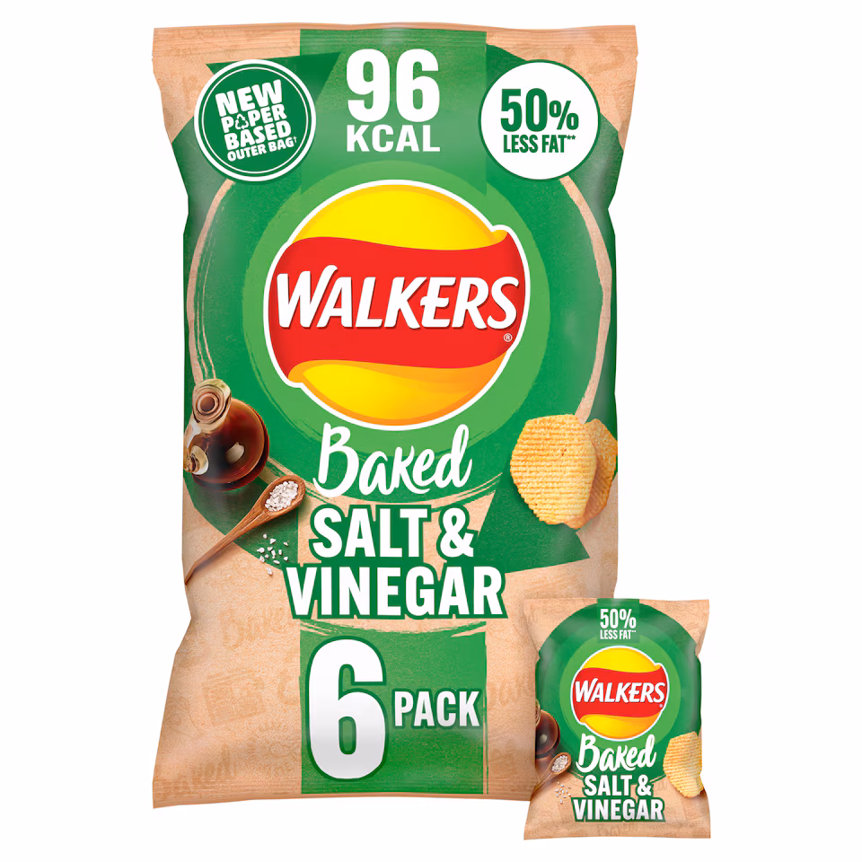 Walkers Baked Salt & Vinegar Multipack Crisps 6x22g