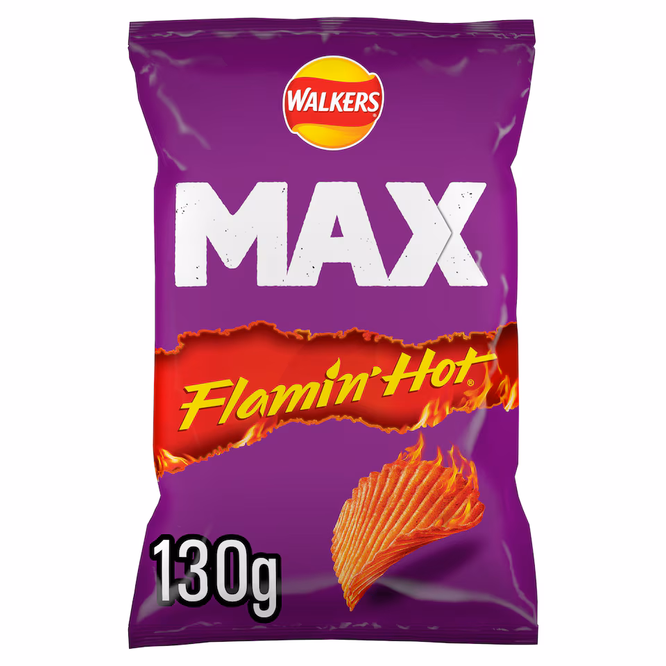 Walkers Max Extra Flamin' Hot Potato Crisps 130g