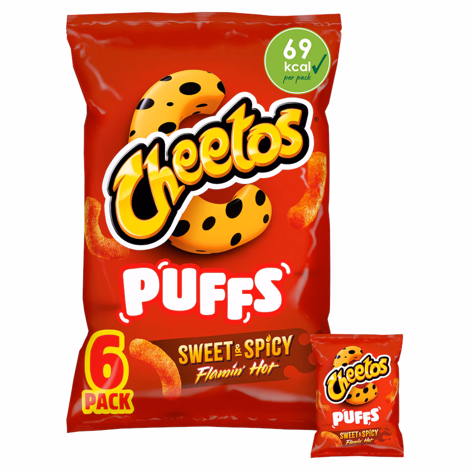 Cheetos Puffs Sweet & Spicy Flamin' Hot Crisps 6 x 13g