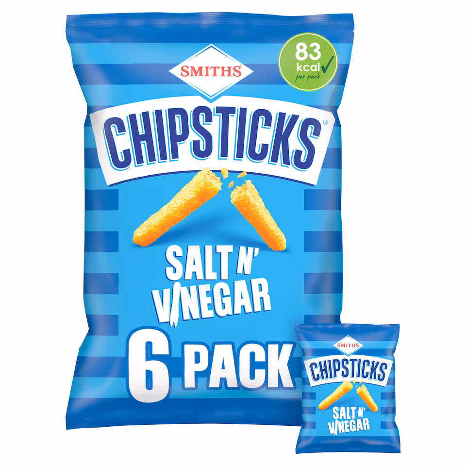 Smiths Chipsticks Multipack Crisps - Salt & Vinegar 6 x 17g