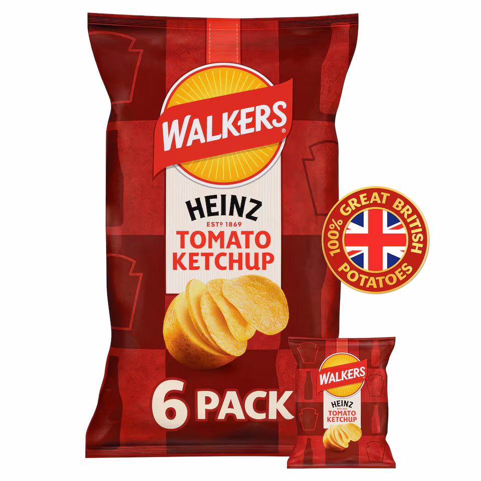 Walkers Heinz Tomato Ketchup Multipack Crisps 6x25g