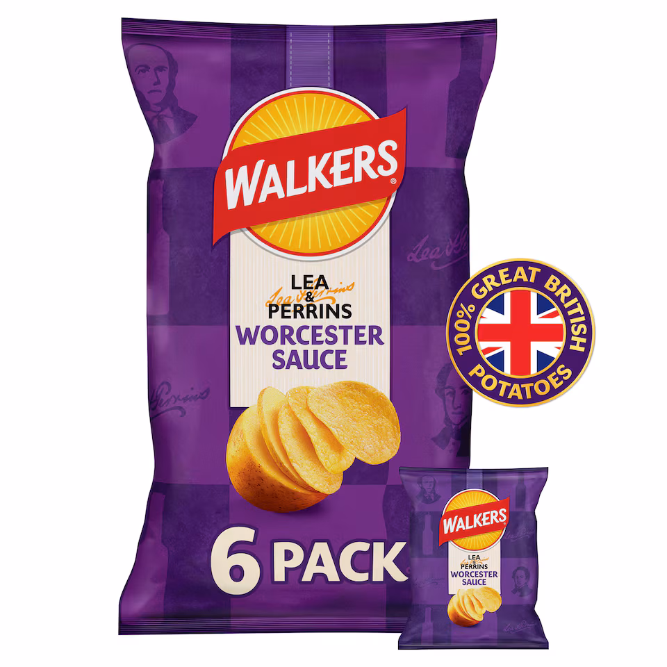 Walkers Lea & Perrins Worcestershire Sauce Multipack Crisps 6x25g