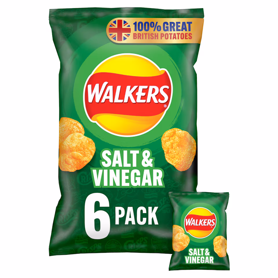 Walkers Salt & Vinegar Multipack Crisps 6 x 25g